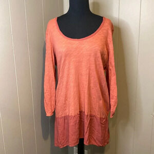 Left of Center Medium Blouse Top Longsleeve Wide Neck Roll Up Sleeve Button